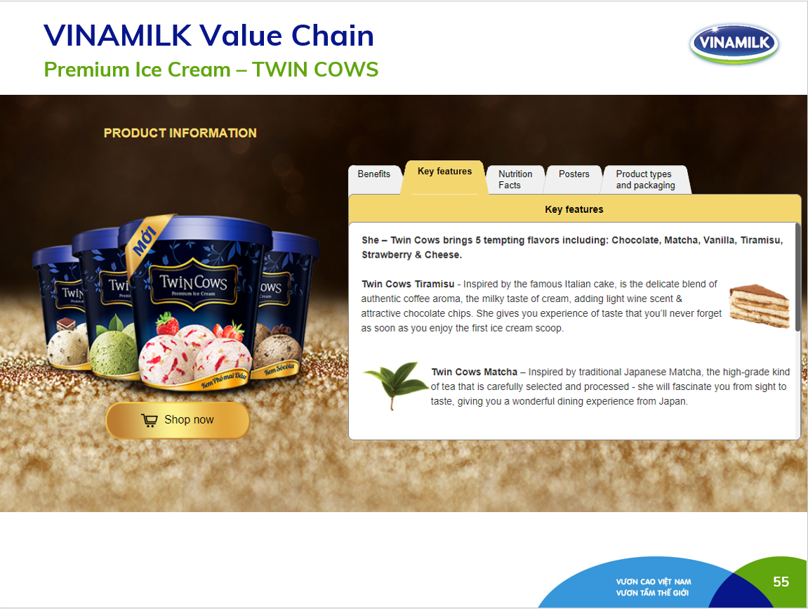 Premium Ice Cream - Vinamilk - Twin Cows Per Box Brand - Matcha Flavor - Packing 450 Ml X 6 Boxes Per Carton HACCP Halal BRC ISO