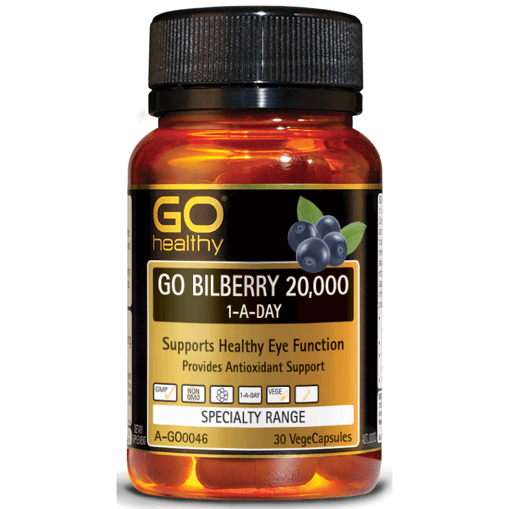 GO Healthy BILBERRY 20000 мг 1-день 30 VegeCapsules-поддерживает здоровый глаз-Сделано в Новой Зеландии