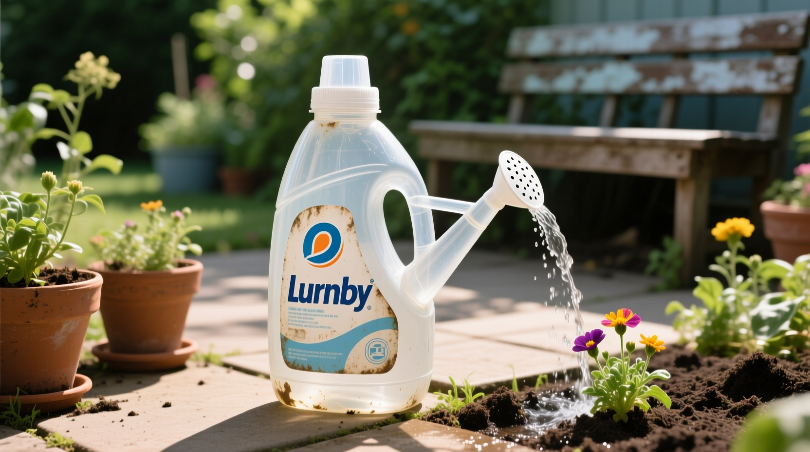 repurpose a laundry detergent bottle as a watering can