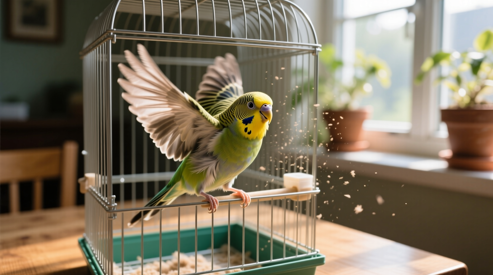 why does my bird flap its wings rapidly in the cage excitement or distress