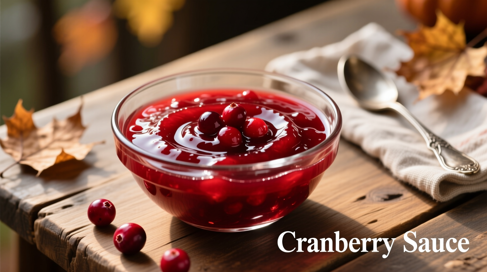 Vibrant red cranberry sauce in glass bowl