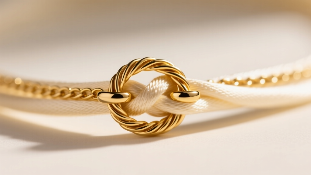 Close-up of 14k gold clasp on knotted necklace, revealing coiled gold French wire protecting silk thread from direct metal wear.