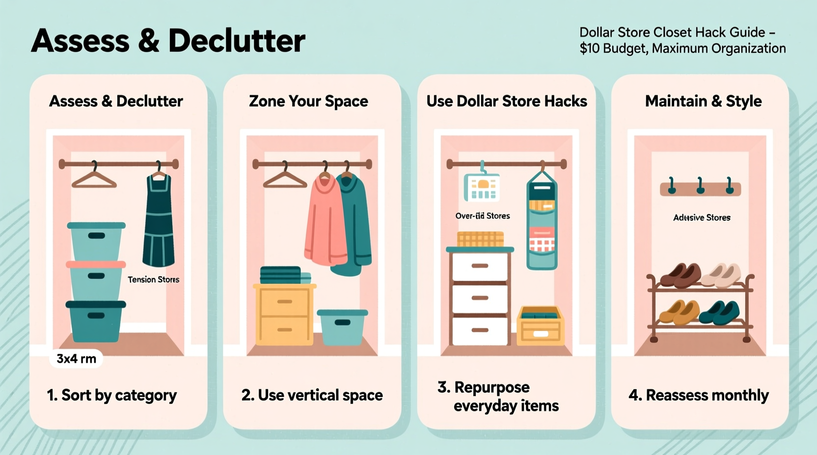 how to organize a small closet using only items from dollar stores clever hacks that work