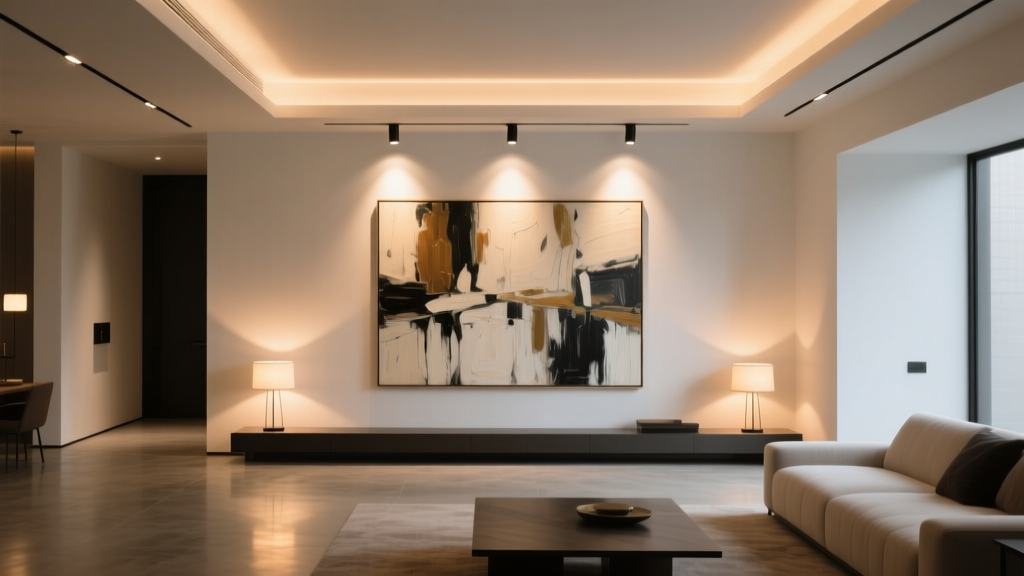 Art-Focused Living Room Lighting with MR16 Track Lights