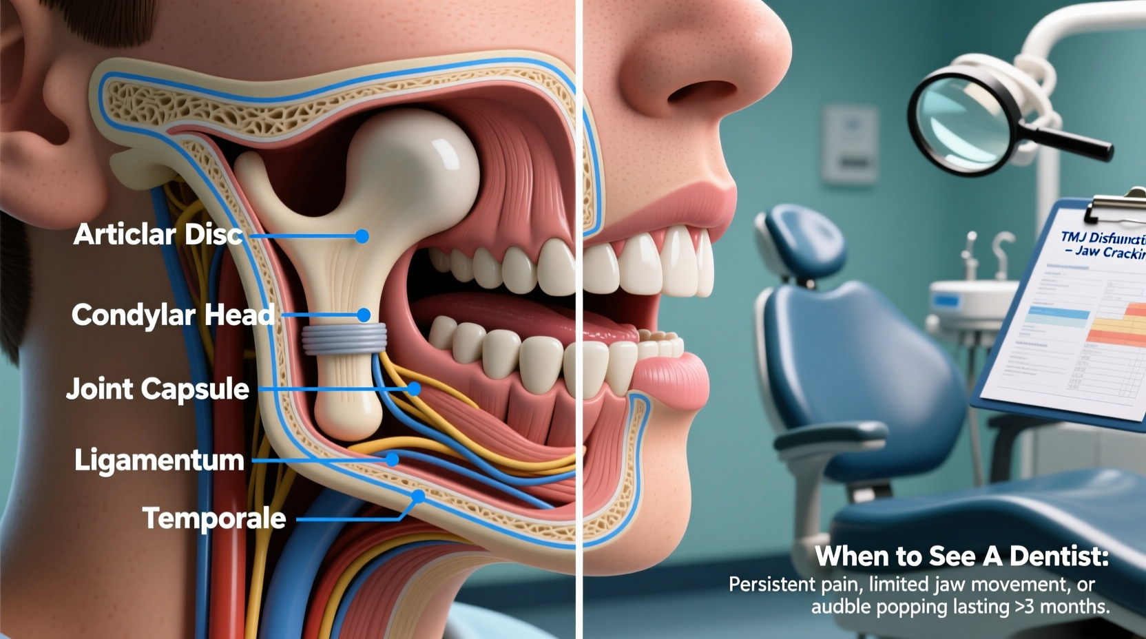 why does my jaw crack when i chew and when should you see a dentist