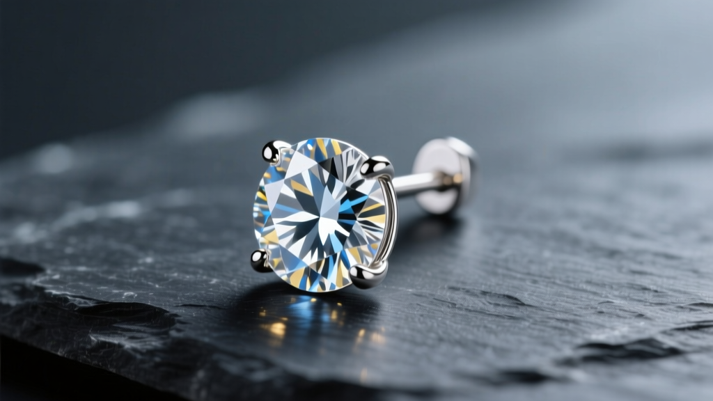 Close-up of diamond solitaire drop earrings on dark slate, lit by soft studio lighting to show gemstone facets and delicate prongs.