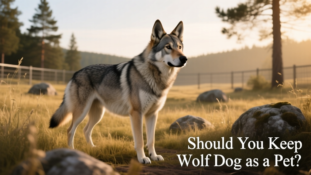 A confident Czechoslovakian wolf dog standing alert in a spacious, natural outdoor enclosure