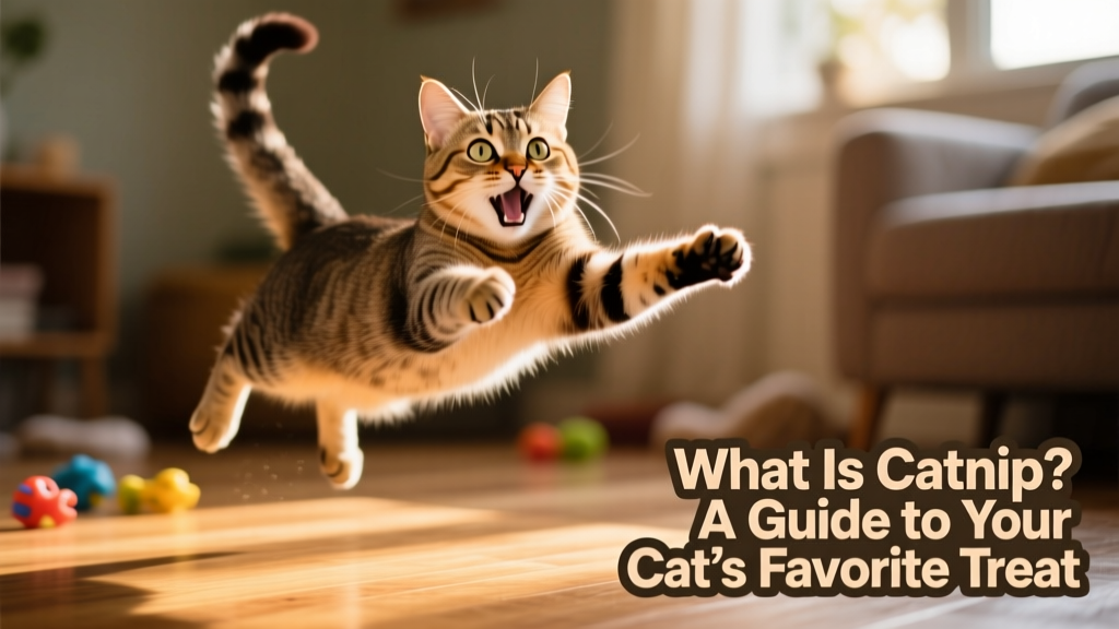 A playful cat mid-zoomie—paws off the ground, tail up, eyes wide—with blurred background suggesting motion