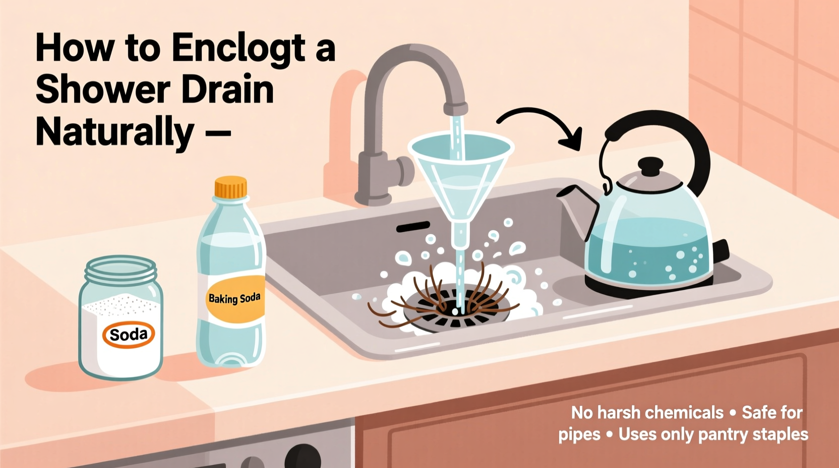how to unclog a shower drain without harsh chemicals using only pantry staples