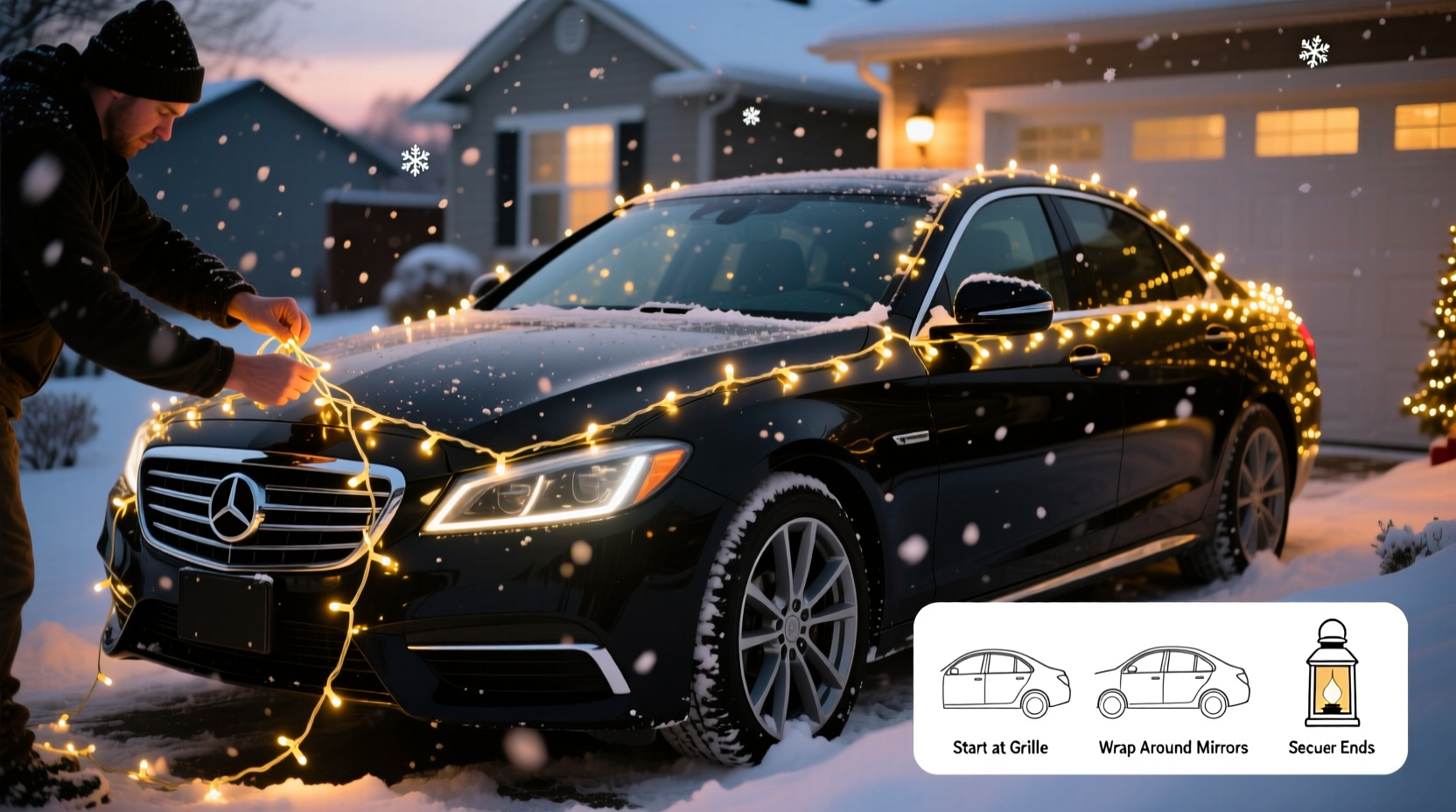 how to wrap car in christmas lights