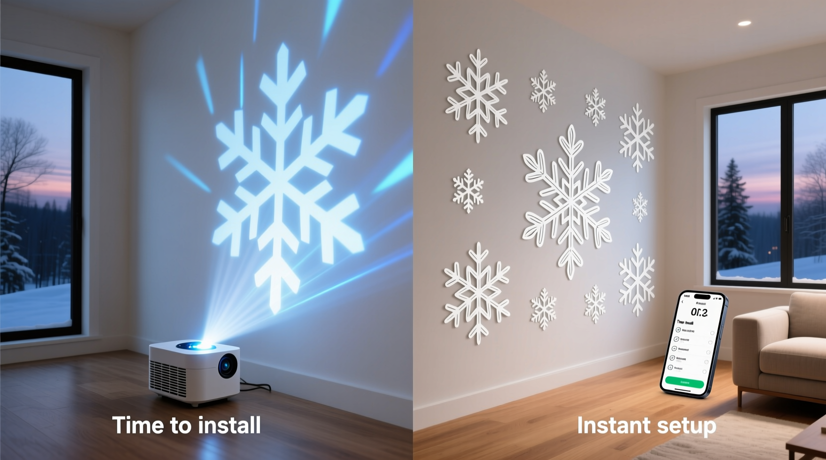 laser snowflake projectors vs physical wall decals which saves effort