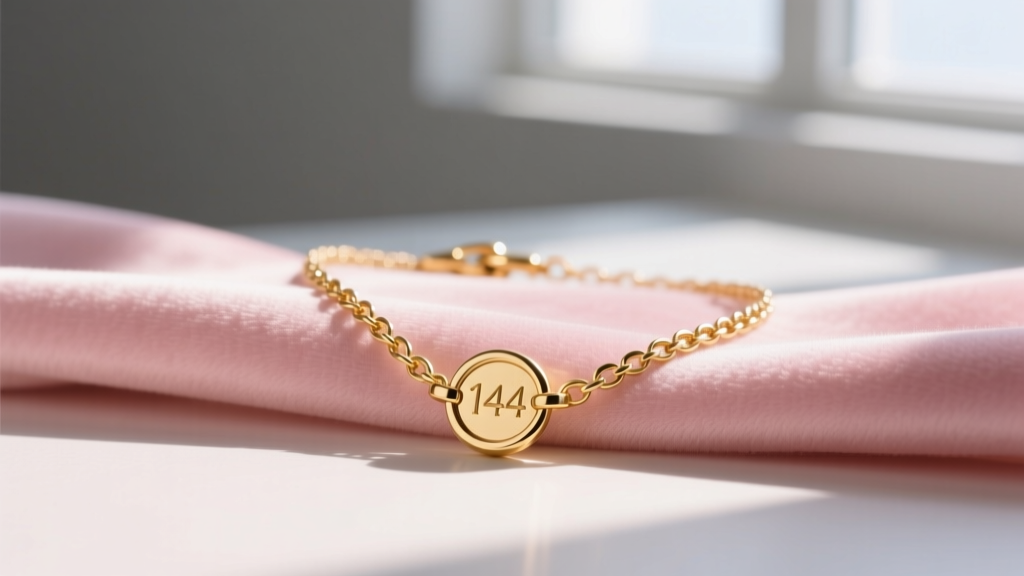 Delicate 14k gold pendant necklace on soft pink fabric, highlighting a secure lobster clasp and smooth links in bright natural light