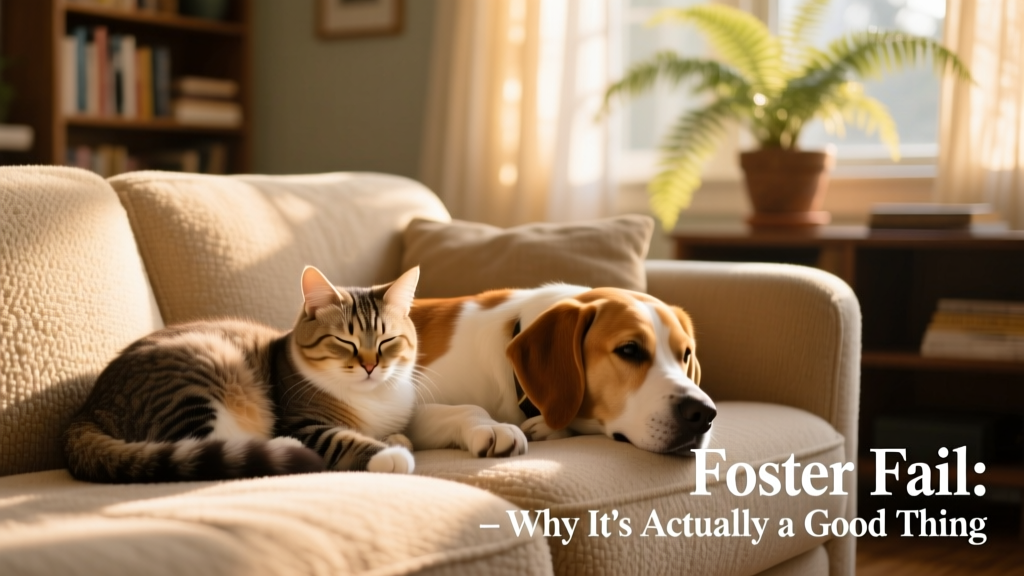 A relaxed cat curled up beside a gentle-looking dog on a cozy couch