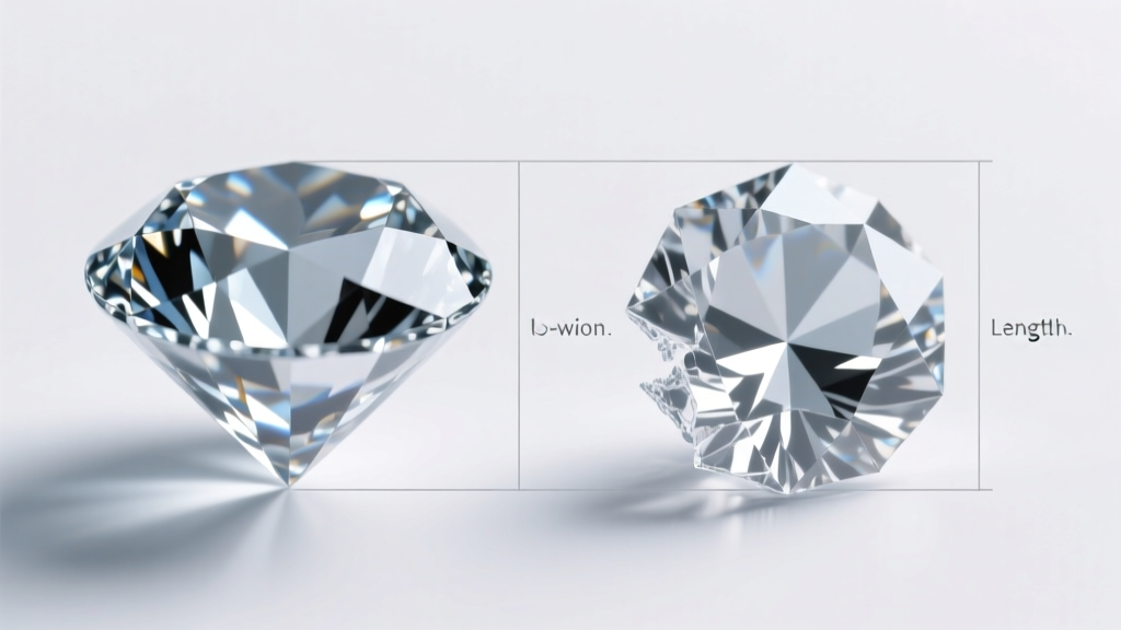 Side-by-side macro view of chunky and crushed ice cushion diamonds showing length-to-width ratio overlays on a white background.