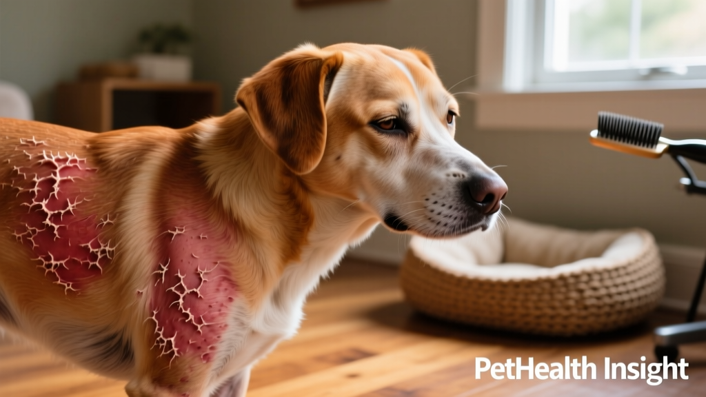 Close-up of a dog’s irritated, red skin with mild hair loss