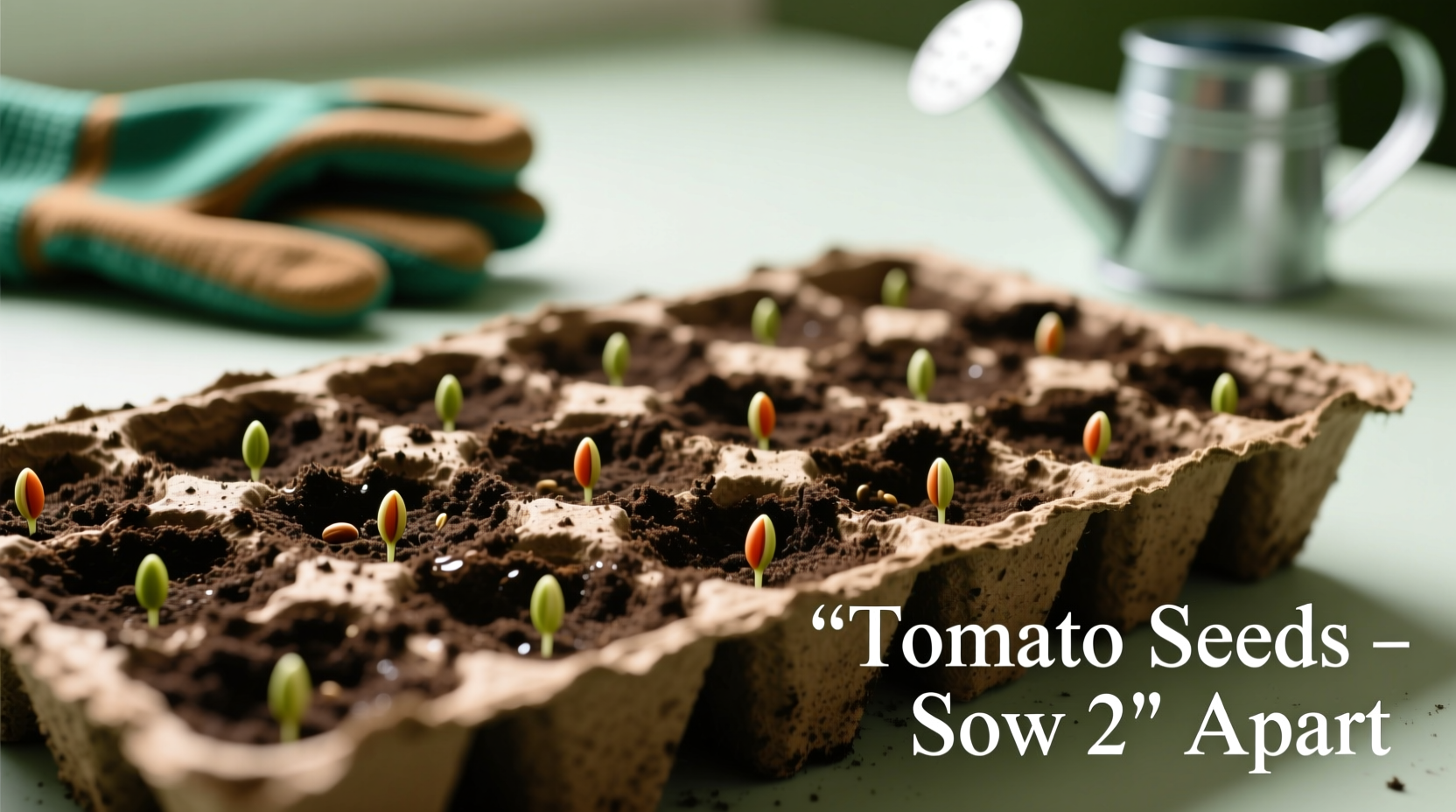 Tomato seeds planted in seed starting trays with proper spacing