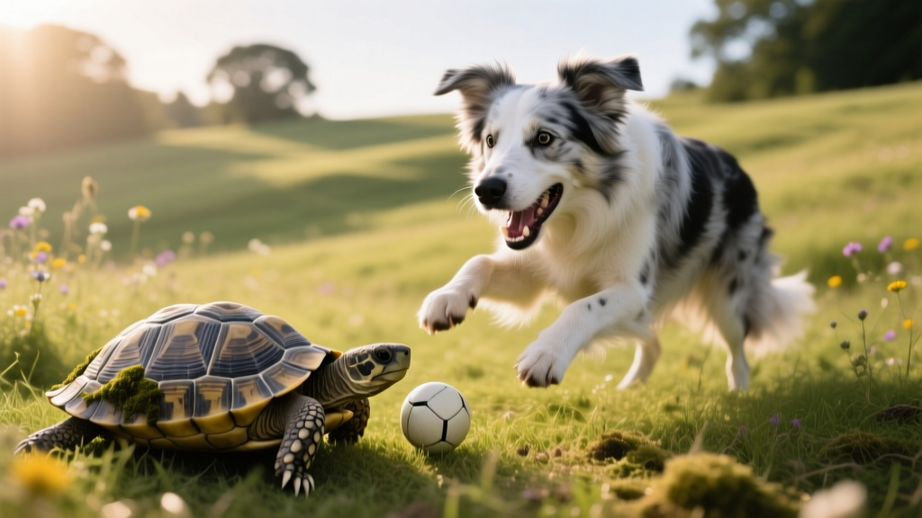 Senior Border Collie Gets Frustrated When Tortoise Refuses to Throw His Ball
