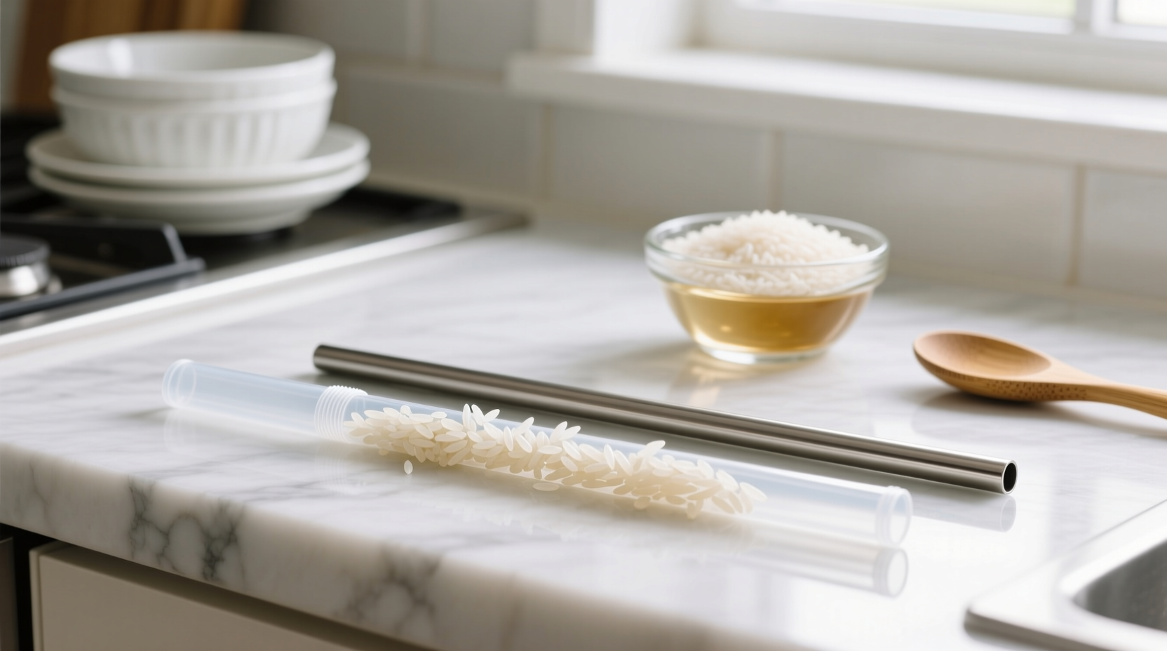 eco friendly cleaning sanitize straws with rice vinegar