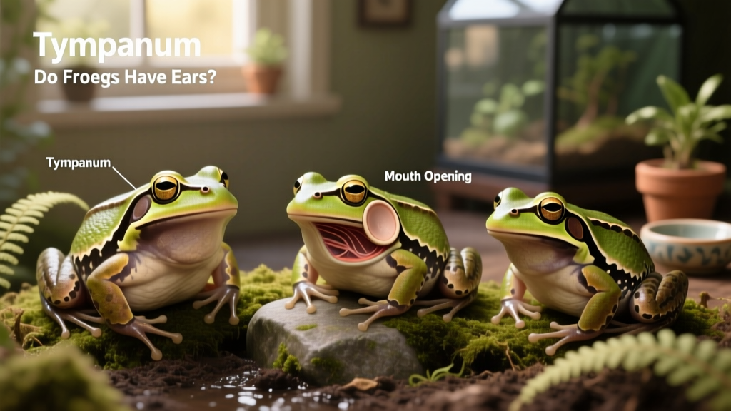 Side-by-side comparison of tympanum size across three frog species