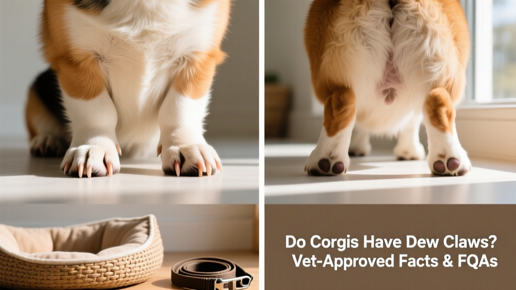 Side-by-side comparison of a Corgi’s front and rear paws highlighting dew claw placement