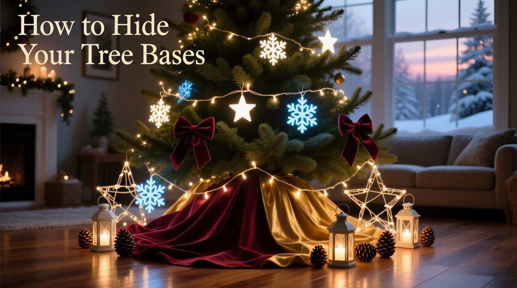 how to hide the base of your christmas tree with creative light arrangements