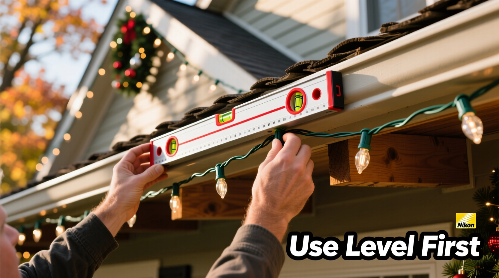 how to use a level when hanging christmas lights on uneven eaves