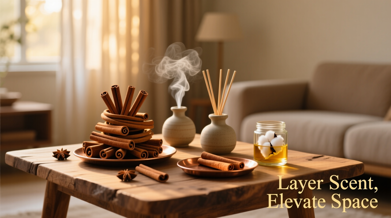 how to layer scents in your home using cinnamon stick ornaments and diffusers