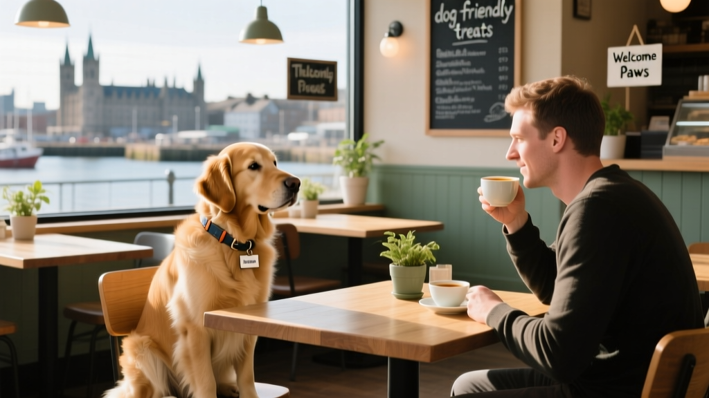 A dog seated comfortably beside their owner at a dog-friendly restaurant table in Aberdeen