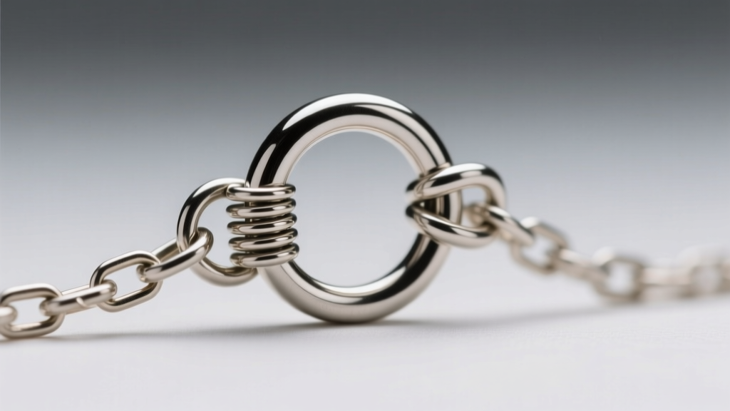 Extreme close-up of a tiny 5mm spring ring clasp attached to a fine 1mm box chain, showing the jump ring and tension mechanism clearly