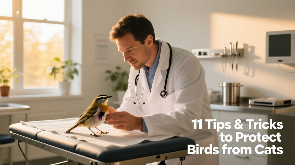 A veterinarian gently examining a small bird in a clinic setting, with a calm demeanor and soft lighting