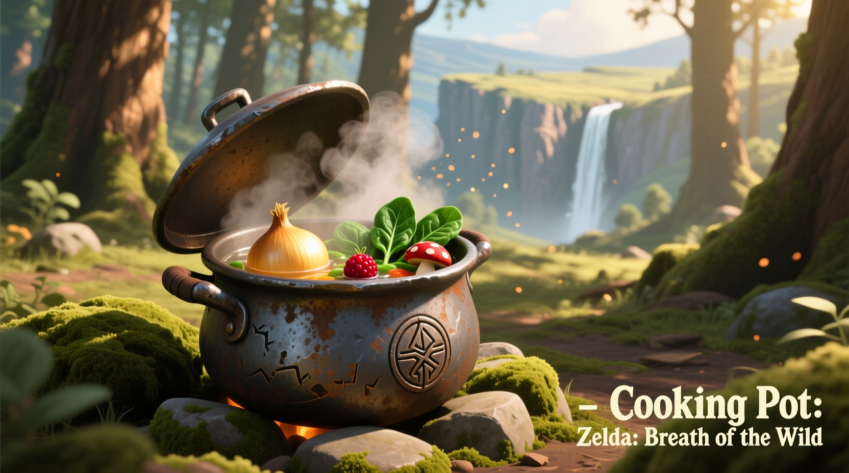 Zelda Breath of the Wild cooking pot with ingredients