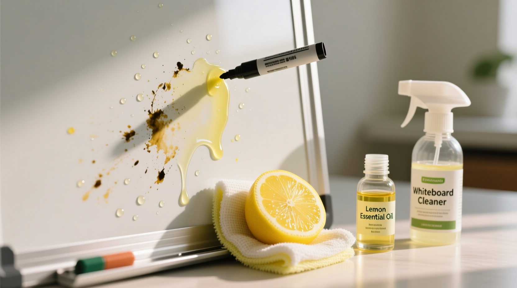 eco friendly whiteboard cleaning with lemon oil