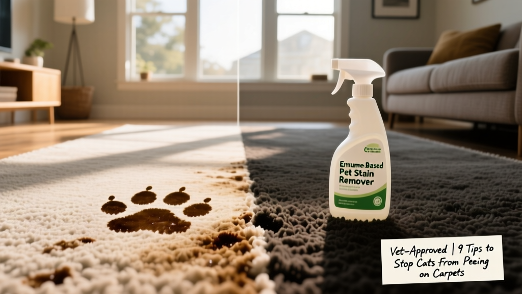Side-by-side comparison showing proper enzymatic cleaner application on stained carpet vs. untreated area
