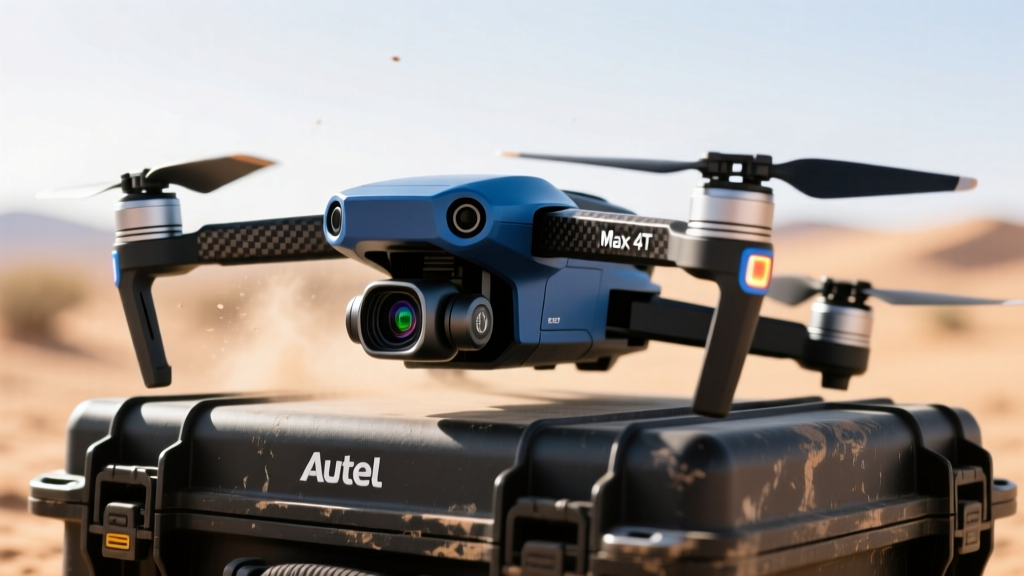 Close-up of an Autel EVO Max 4T drone folding arms and integrated thermal sensors being prepped on a rugged field case