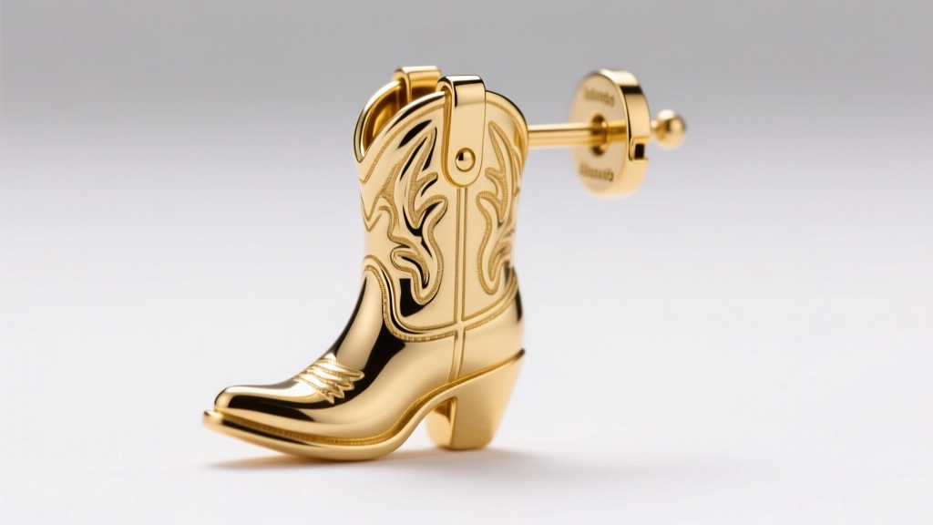 Macro shot of a 14k gold vermeil western boot earring post showing the 18-gauge thickness and secure la pousette locking back