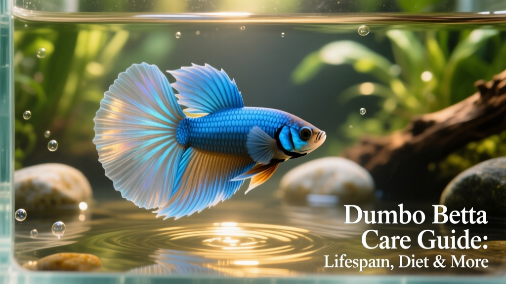 Side view of a vibrant blue Dumbo Betta swimming gracefully, highlighting its large, rounded pectoral fins