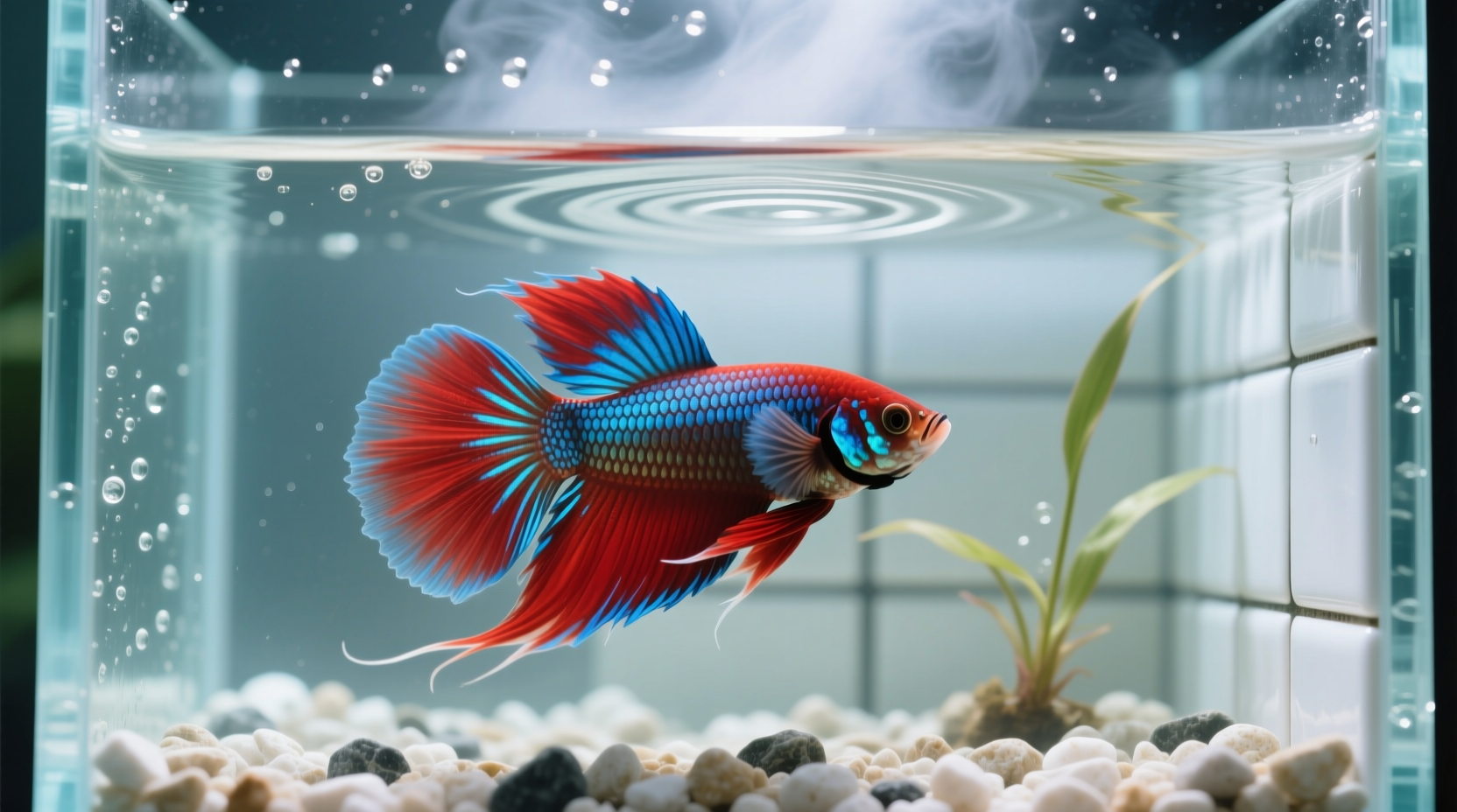 Healthy betta fish swimming in clean aquarium