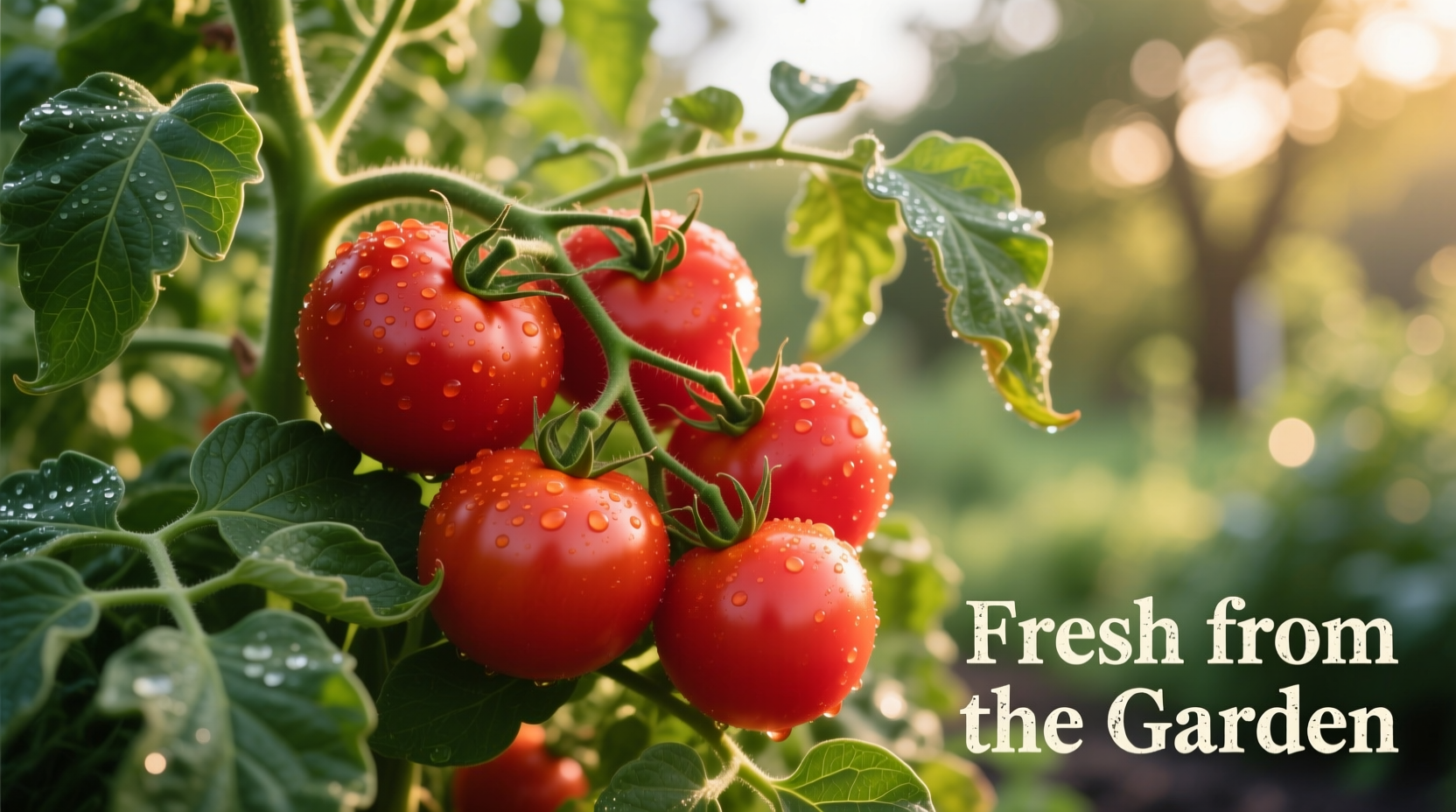 Ripe red tomatoes on vine with fresh leaves
