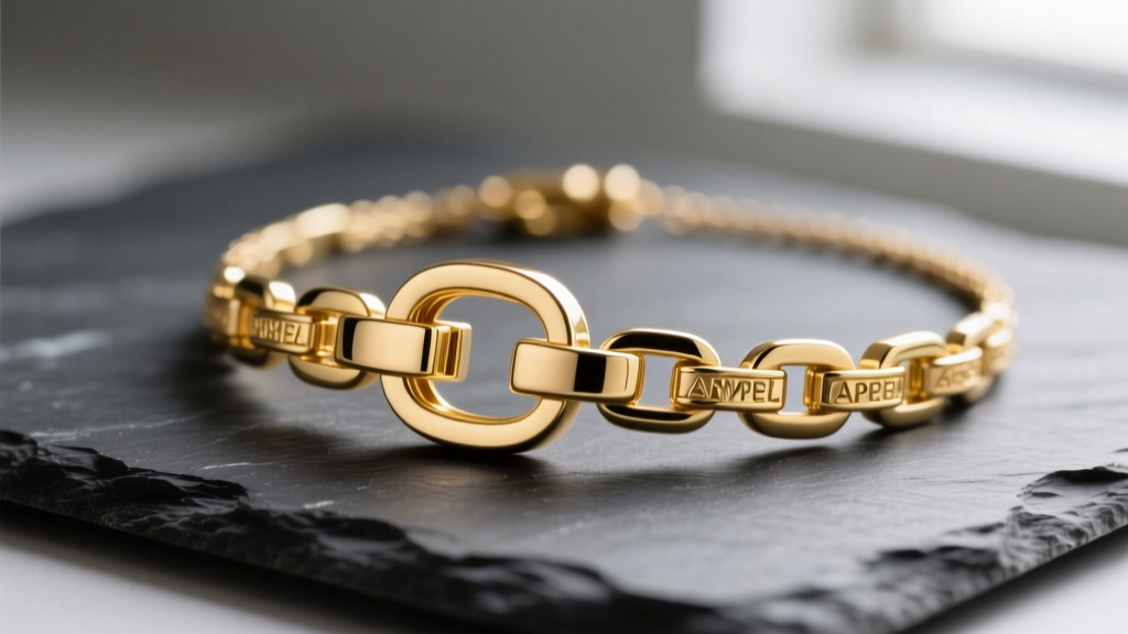 Close-up of an 18k gold vermeil modular Arpel necklace clasp on dark slate, showcasing the interlocking magnetic mechanism.
