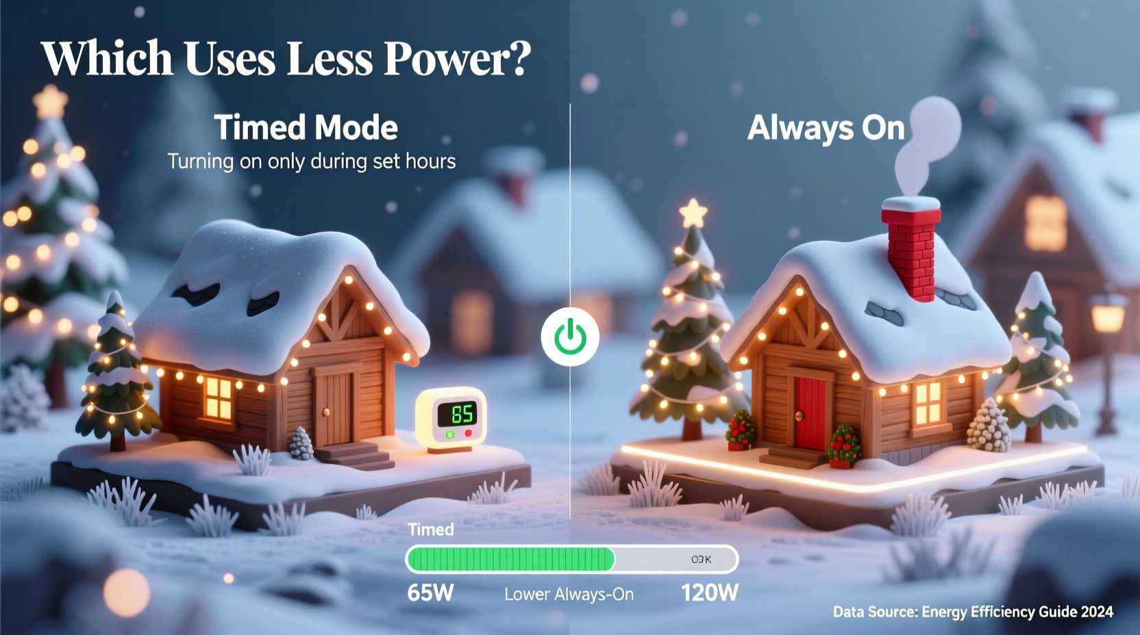 timed vs always on christmas village displays which consumes less power