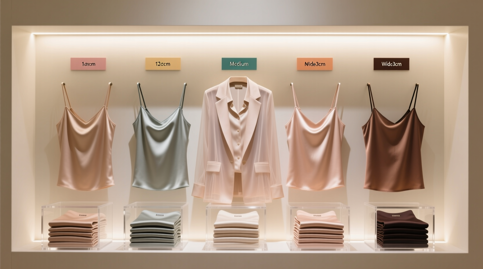 silk camisole organization by strap width
