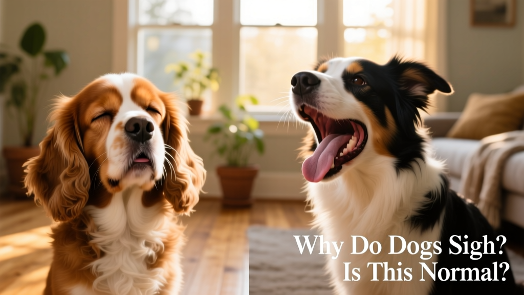 Side-by-side comparison showing a dog sighing calmly versus a dog panting heavily, highlighting differences in mouth position and breathing rhythm