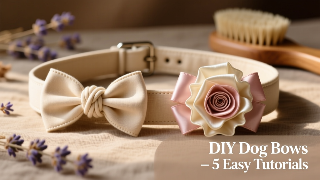Side-by-side comparison of a classic knot bow and a layered rosette bow on a beige dog collar