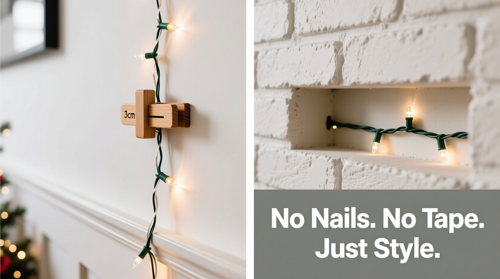 how to hide christmas light cords on walls without using nails or tape