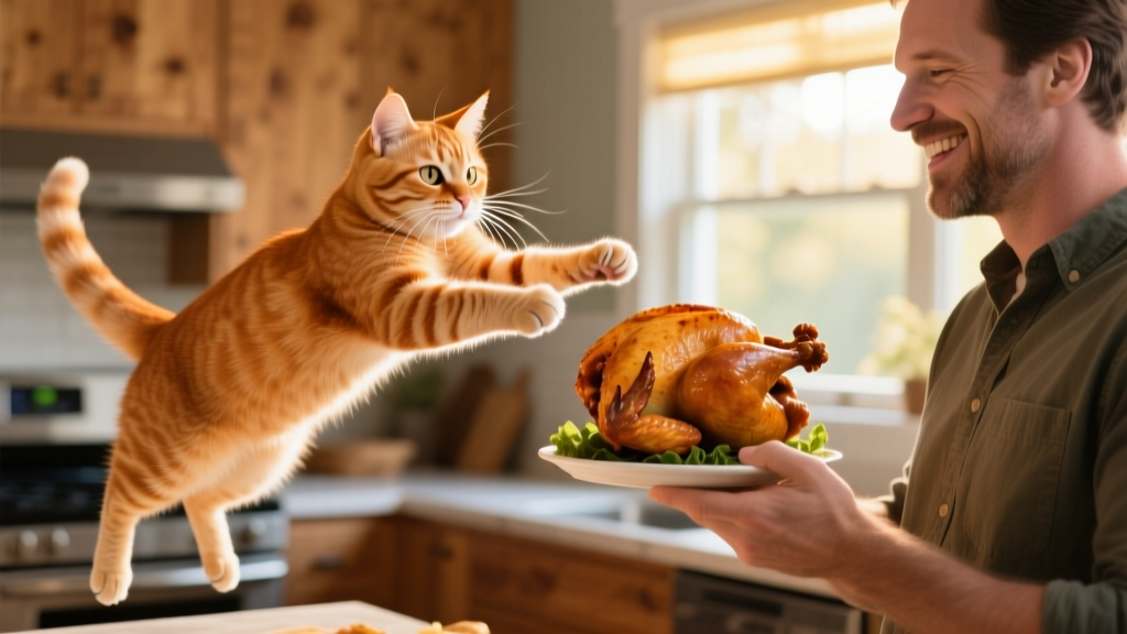 Orange Cat's Attempt to Get a Bite of Dad's Costco Chicken Is a Mood