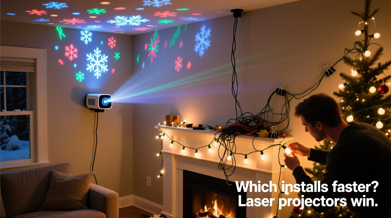 laser christmas projectors vs traditional light strings which installs faster