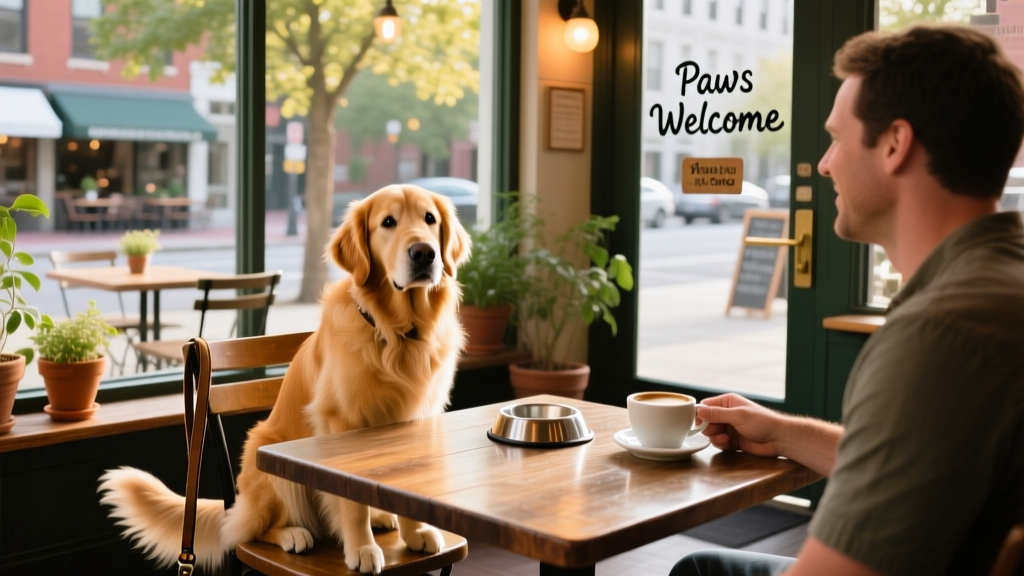 A dog in a dog-friendly restaurant in Washington.