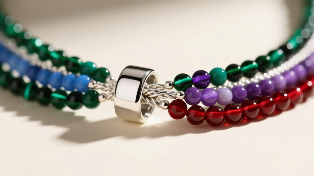 Detailed view of a sterling silver 5mm ribbon crimp clasp securely attached to the end of a multi-strand seed bead necklace