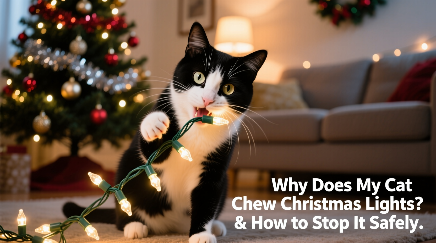 why does my cat chew on christmas lights and how to stop it safely