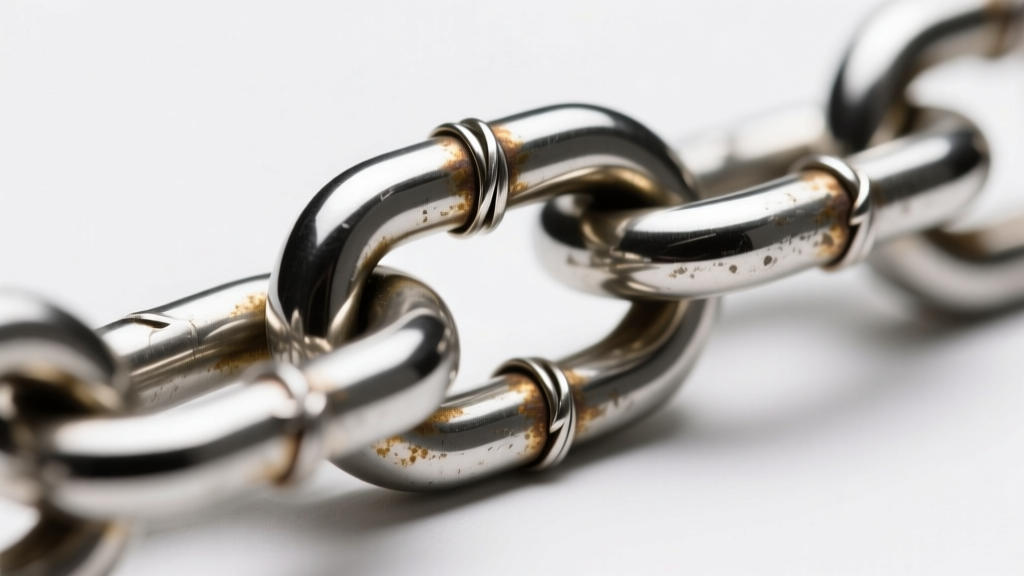 Macro shot of an Ambush curb chain link showing the seamless soldering and subtle oxidation in the silver plating crevices.
